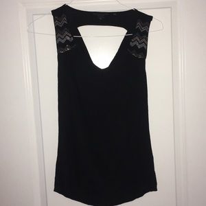 Guess Sleeveless Blouse, Black w/ studded shoulder